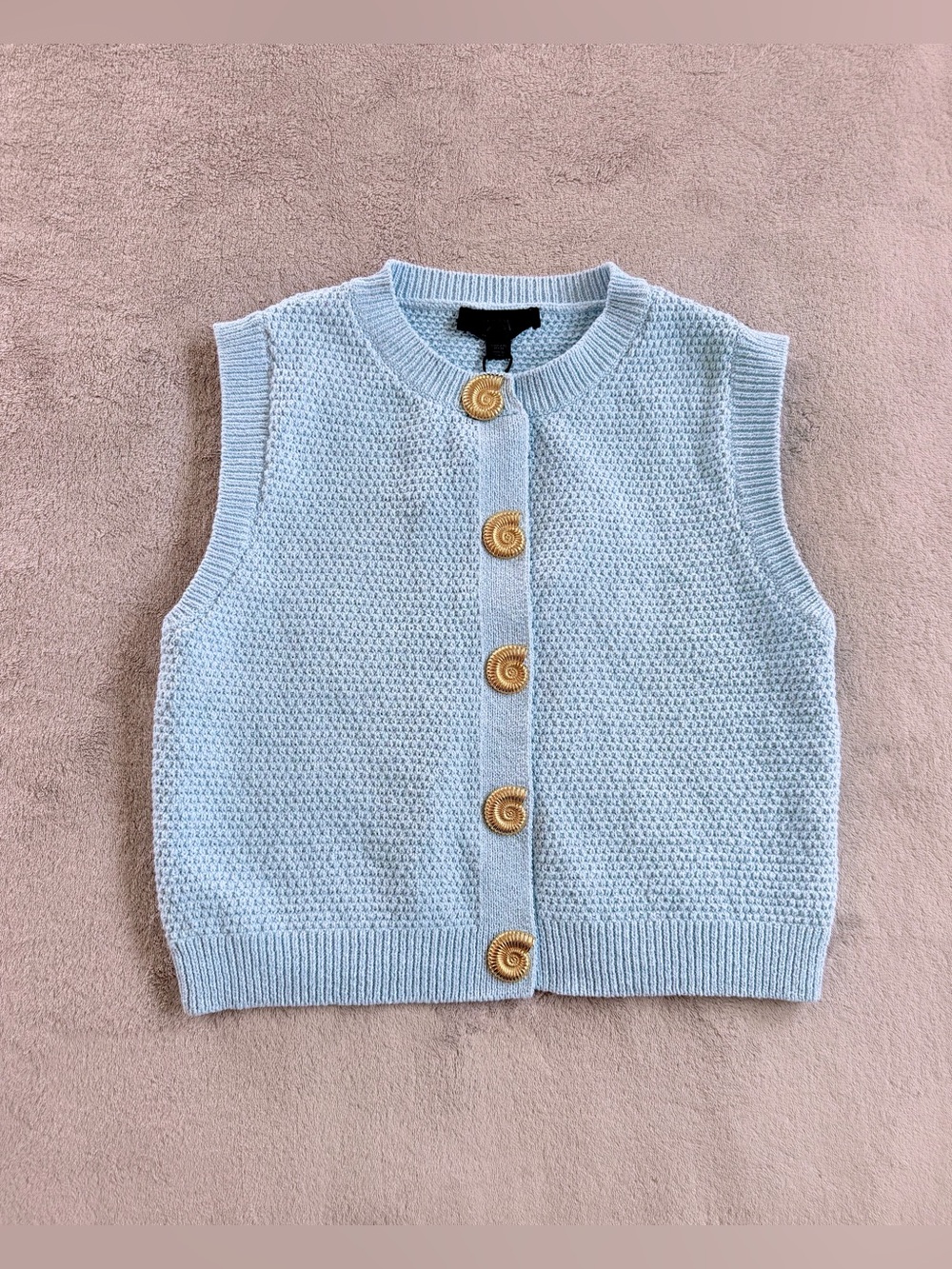 Zara Light Blue Knit Button Front Vest with Gold Buttons Size S